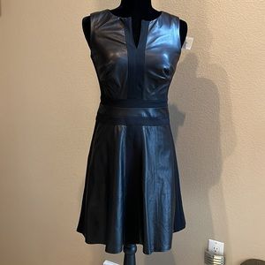 NWT Vakko Sleeveless Fit and Flare Leather Dress Size 0-2